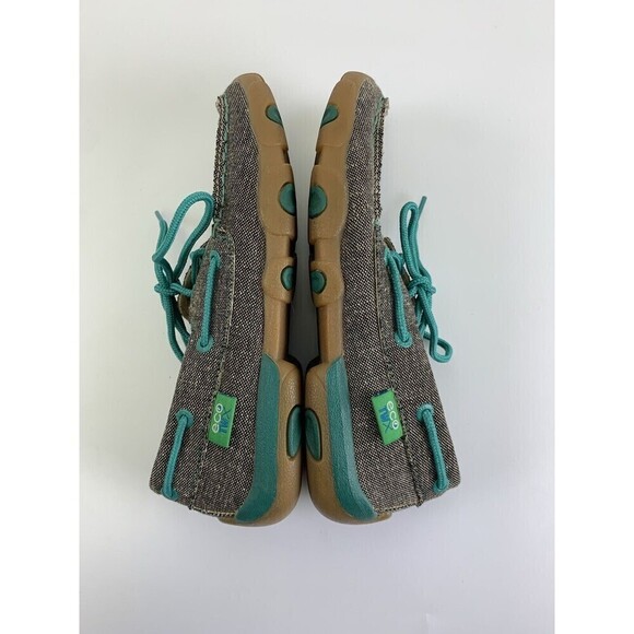 Twisted X Eco Boat Shoe Driving Mocs Brown Canvas Teal Lace Up Comfort Womens 6 - Picture 10 of 11